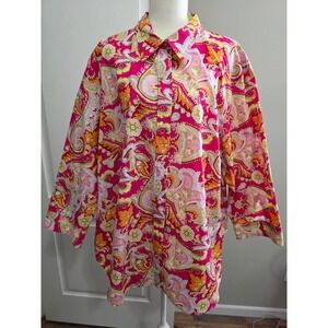 Lauren Ralph Lauren Pink Paisley Cotton Button Down Shirt Plus Size 3X Office